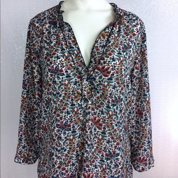 Zara Basic Floral Pattern Button Collar Blouse M - Picture 3 of 7
